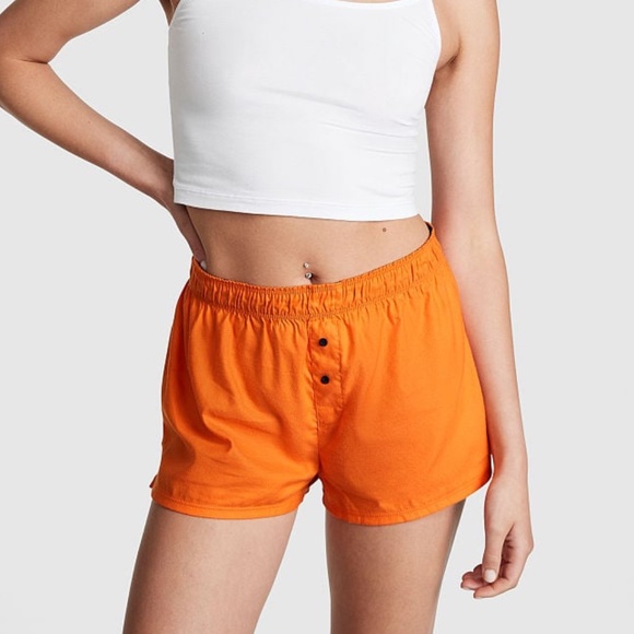 Victoria's Secret PINK Flannel Boxy Pajama Shorts Halloween Orange Skeleton NEW - Picture 2 of 3